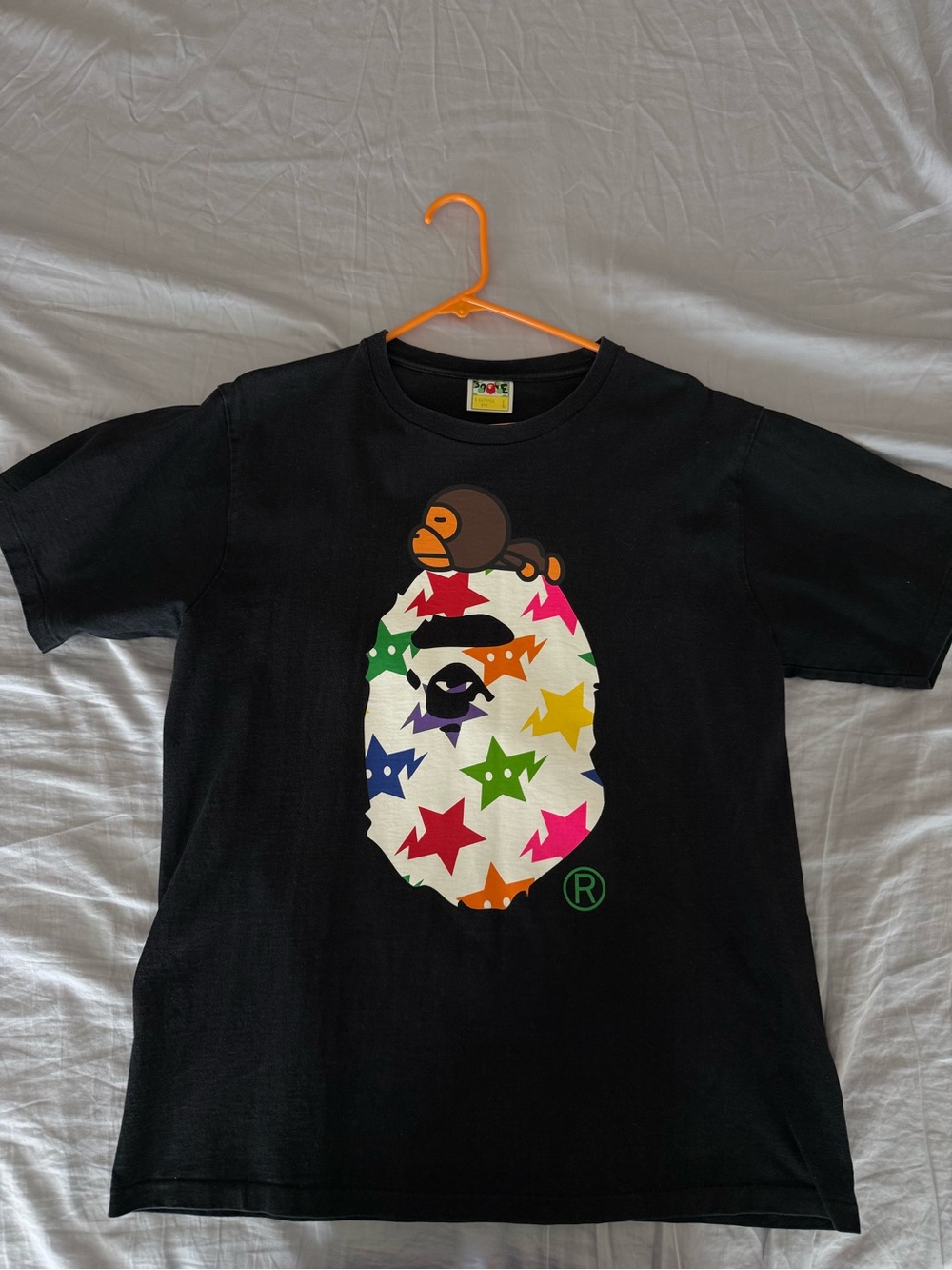 Bape Black Men’s Tee with Multicolor Star Ape Logo